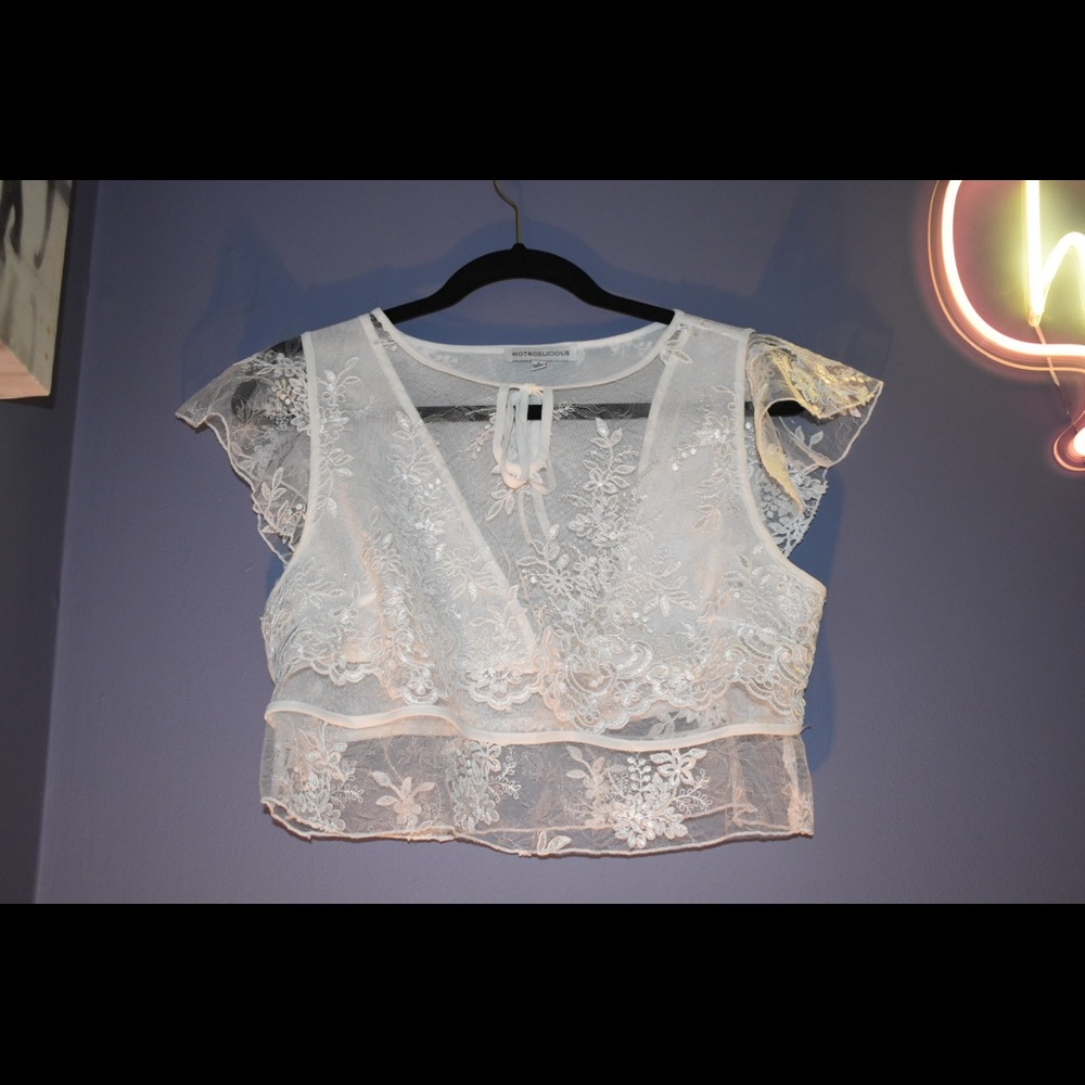 Sheer white detailed crop top